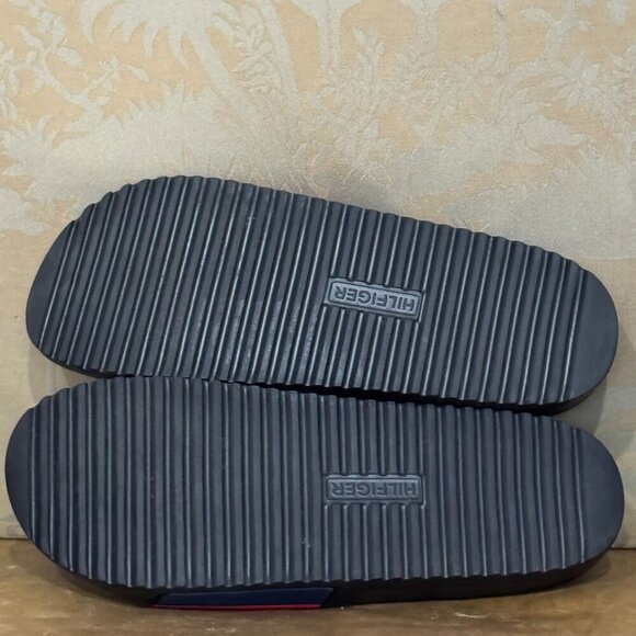 Tommy Hilfiger Signature Ring Slide Sandals 10 Black Red Blue White Striped Logo - Picture 4 of 7
